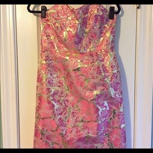 Lilly Pulitzer- Pink & Gold Floral Strapless Dress